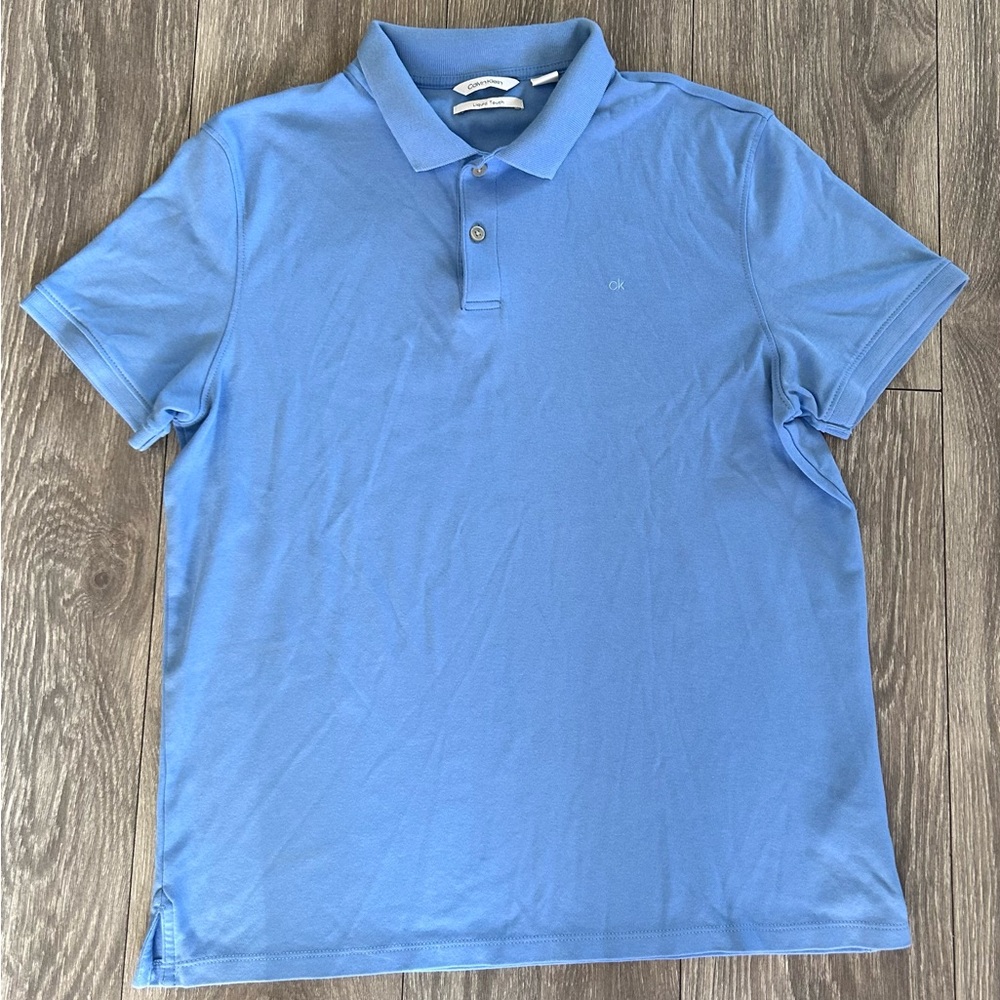 Calvin Klein Liquid Touch Polo Mens Shirt Size Medium Blue Short Sleeve Casual